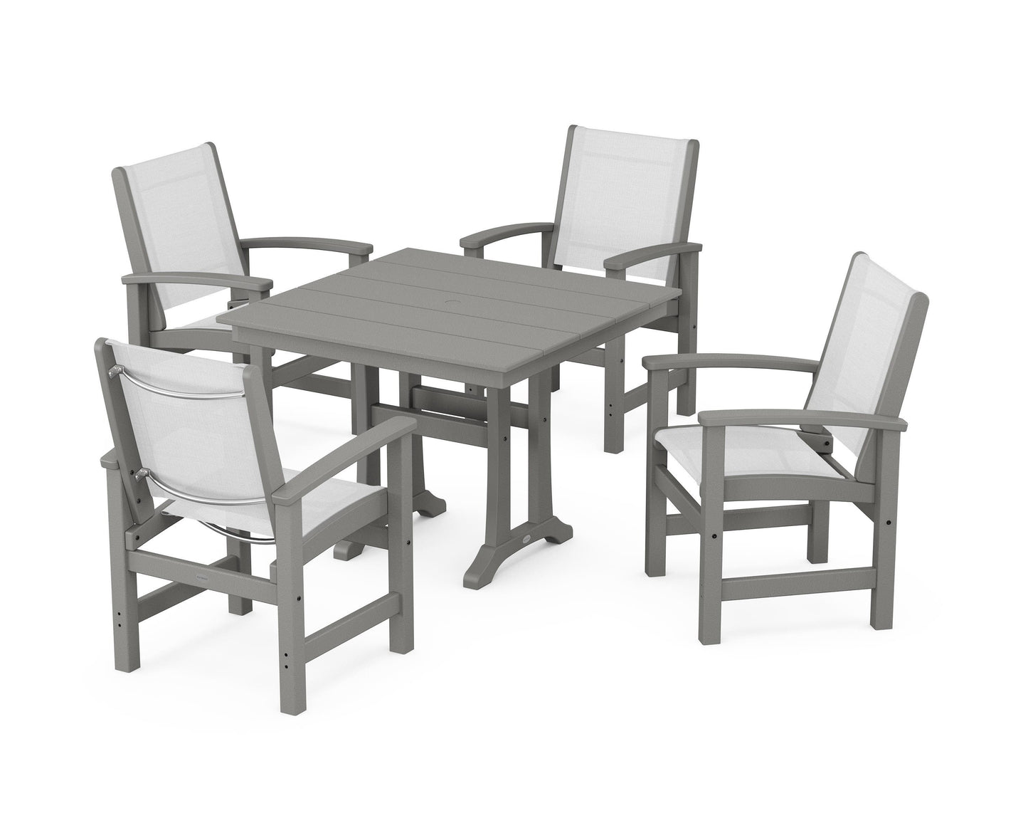 Coastal 5-Piece Farmhouse Dining Set With Trestle Legs