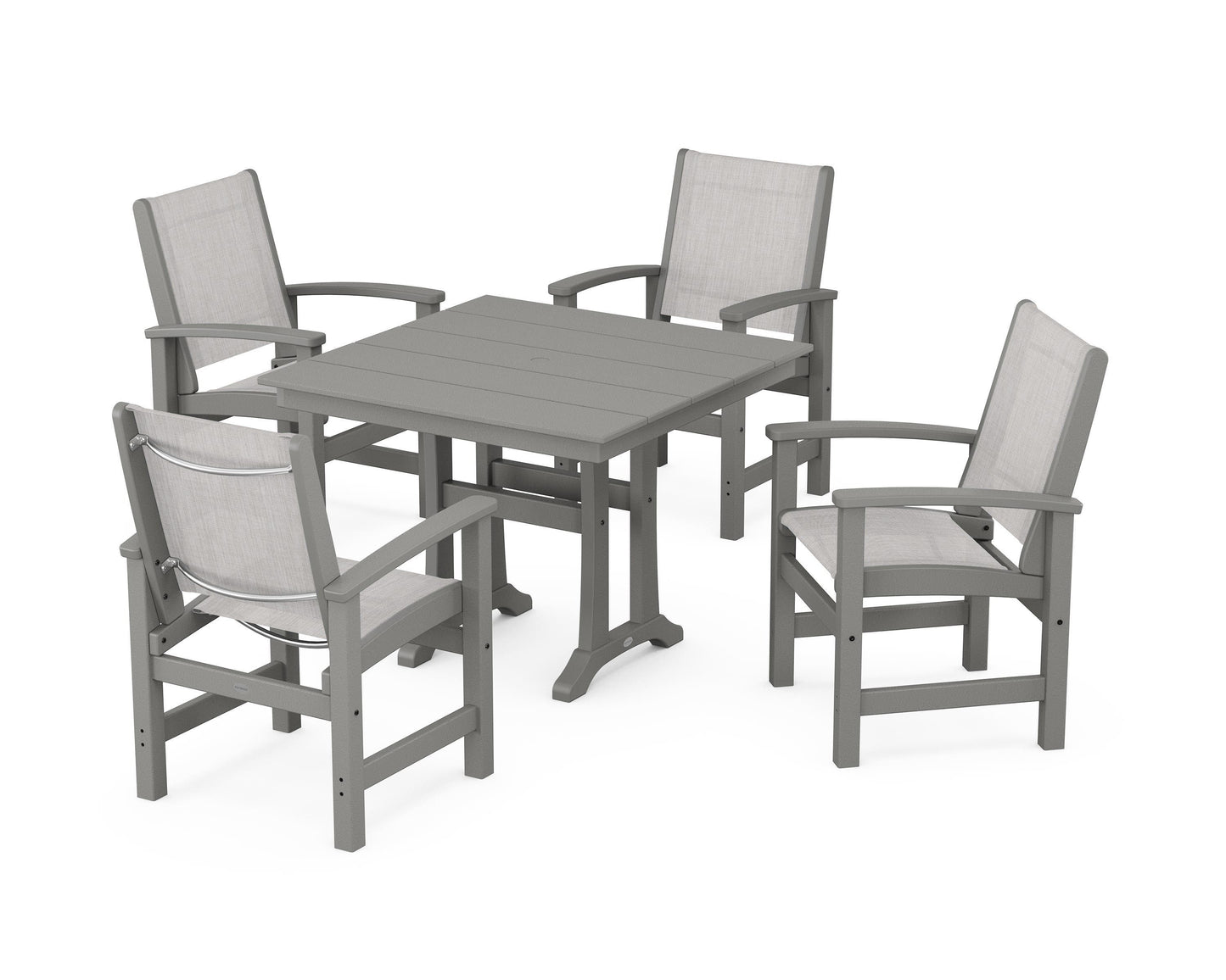 Coastal 5-Piece Farmhouse Dining Set With Trestle Legs