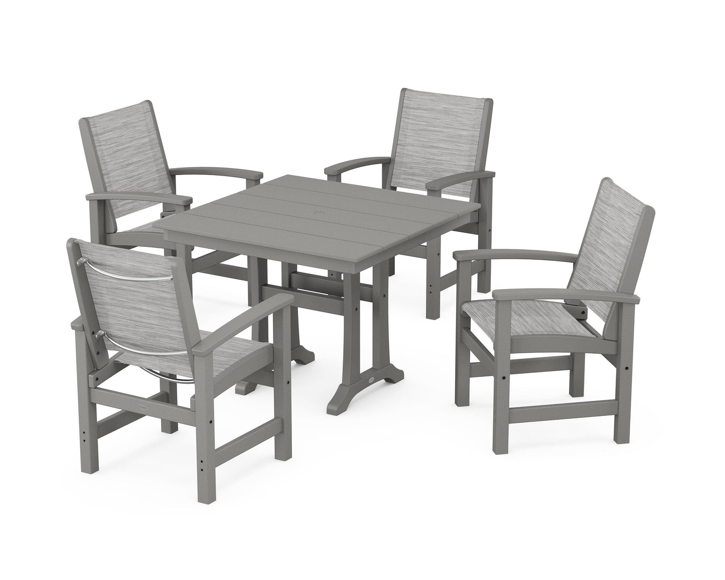 Coastal 5-Piece Farmhouse Dining Set With Trestle Legs