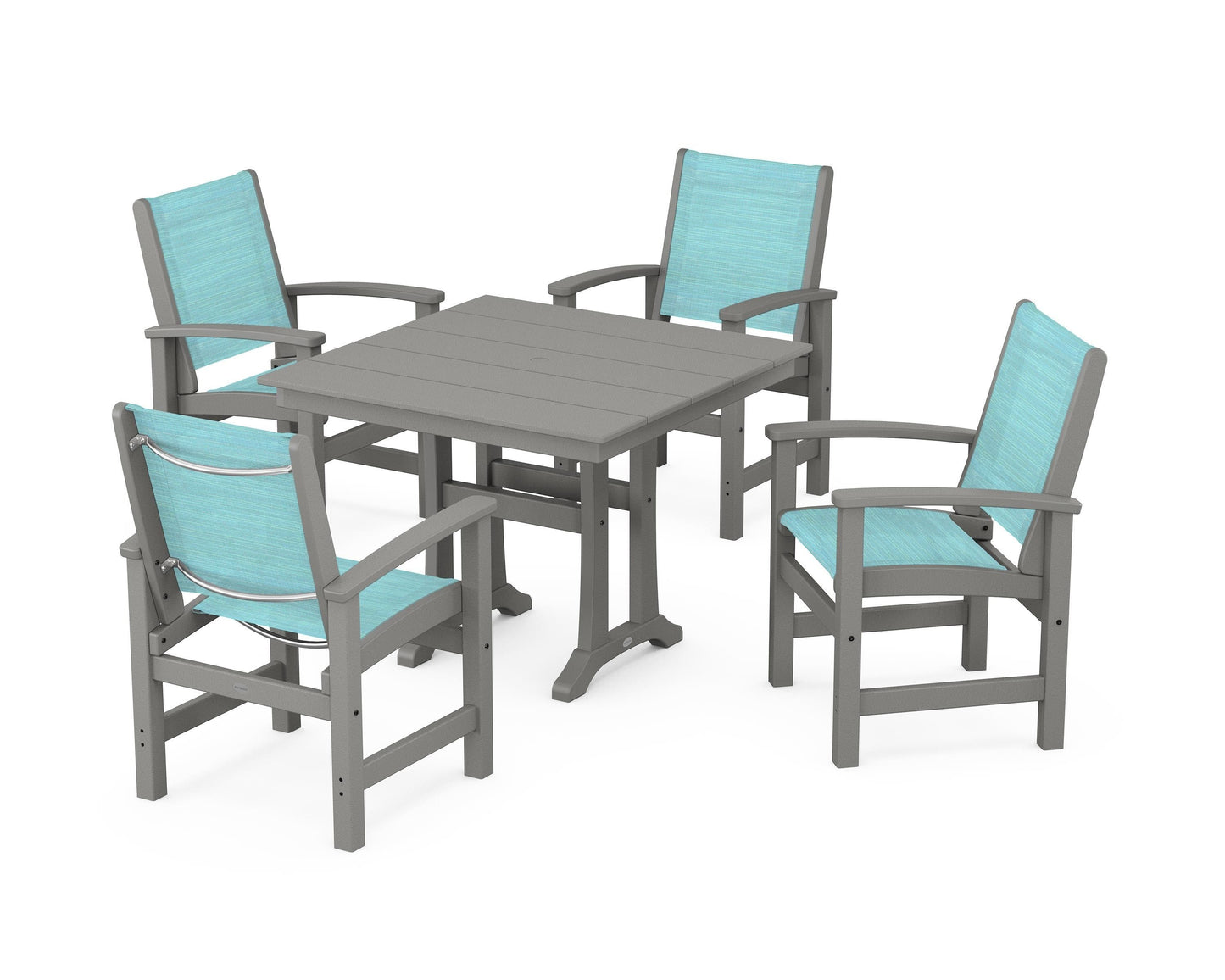 Coastal 5-Piece Farmhouse Dining Set With Trestle Legs