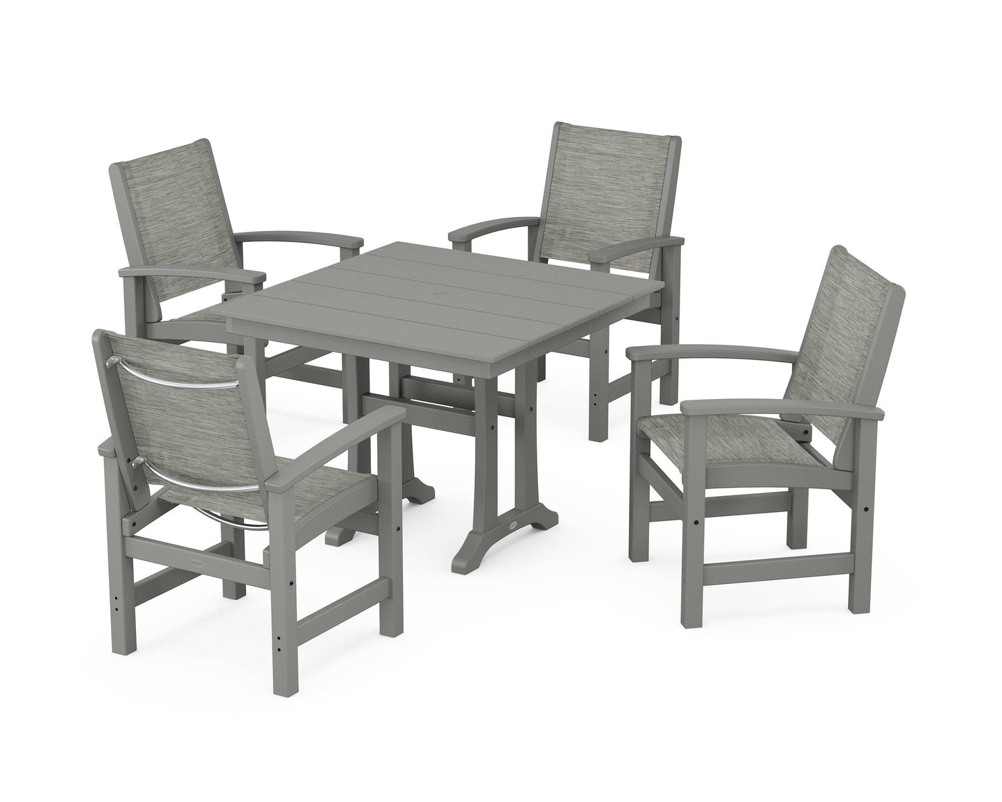 Coastal 5-Piece Farmhouse Dining Set With Trestle Legs