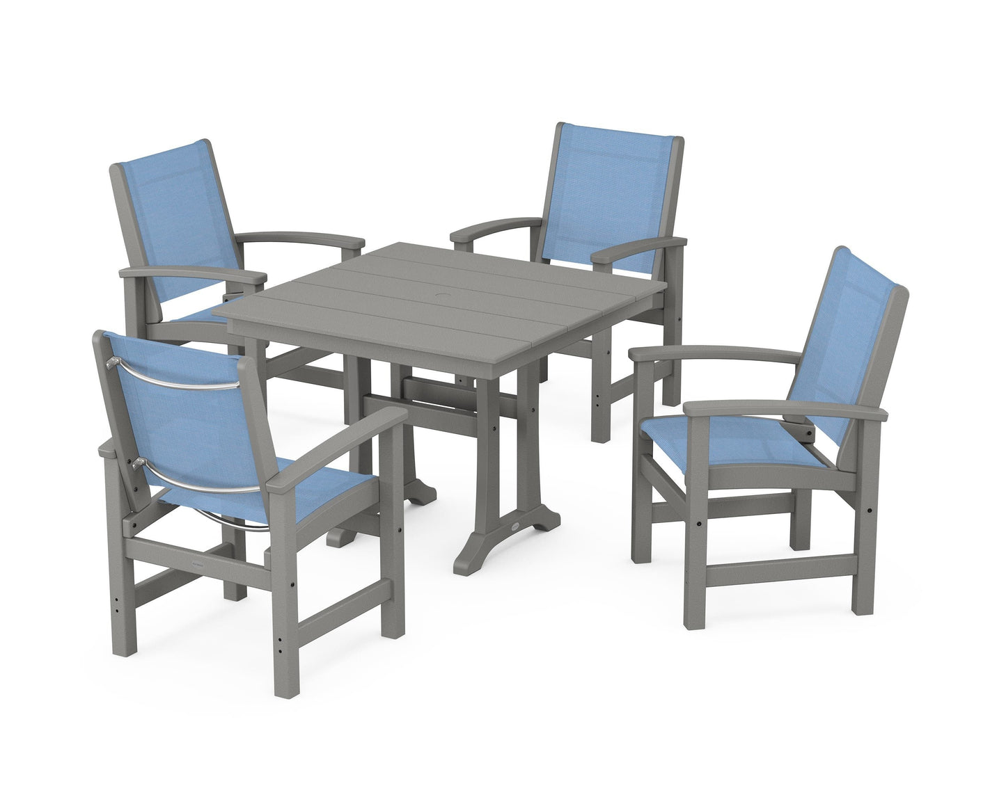 Coastal 5-Piece Farmhouse Dining Set With Trestle Legs