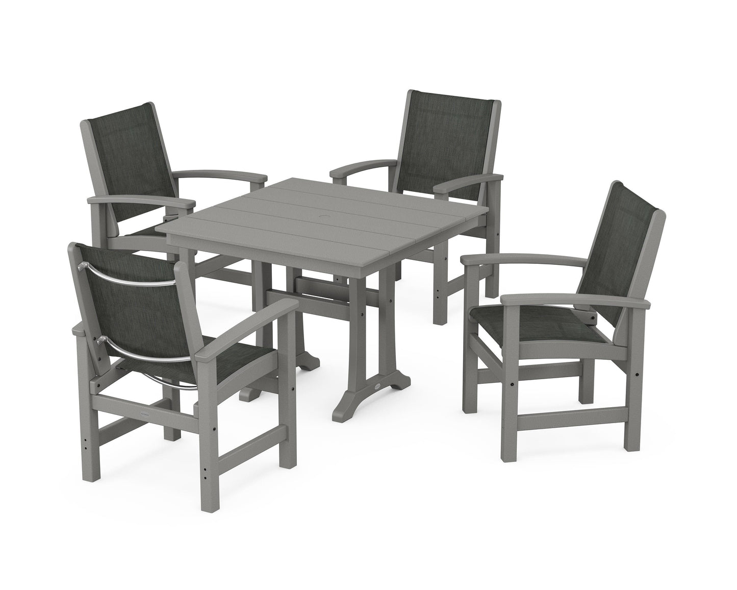 Coastal 5-Piece Farmhouse Dining Set With Trestle Legs