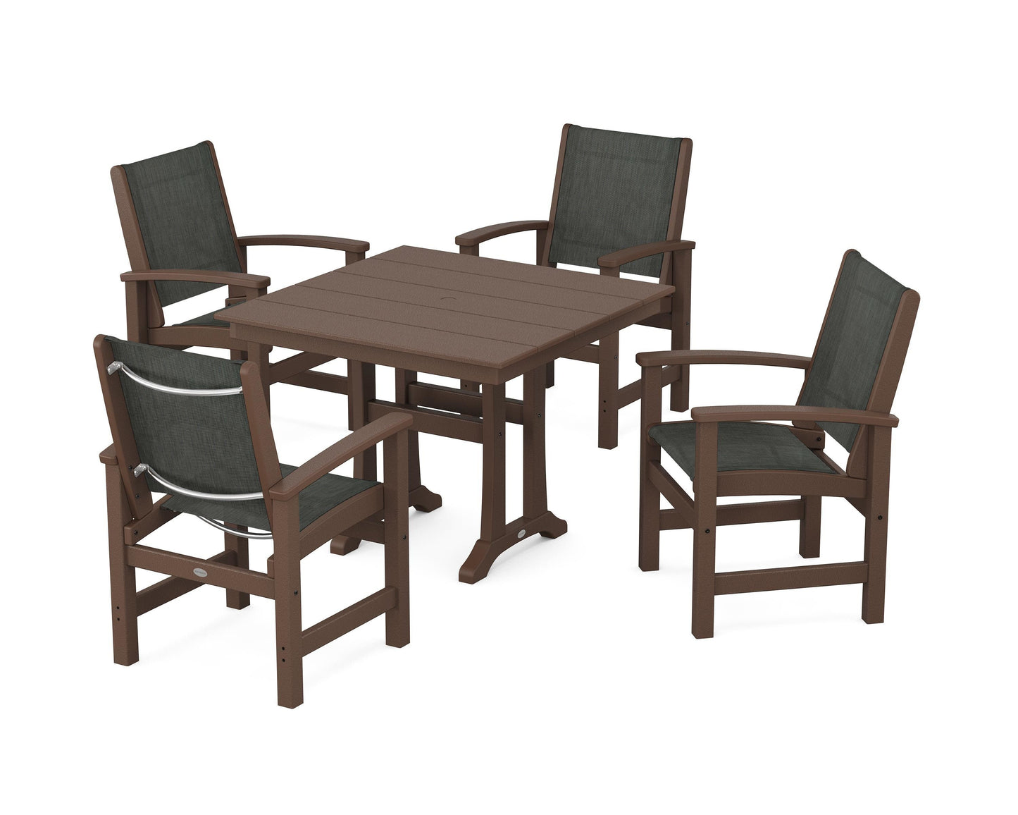 Coastal 5-Piece Farmhouse Dining Set With Trestle Legs