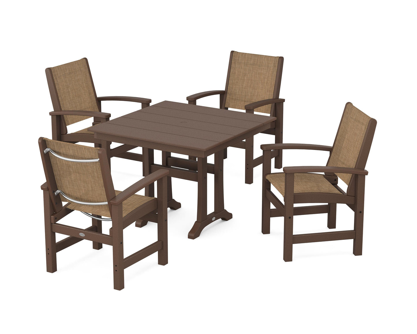 Coastal 5-Piece Farmhouse Dining Set With Trestle Legs