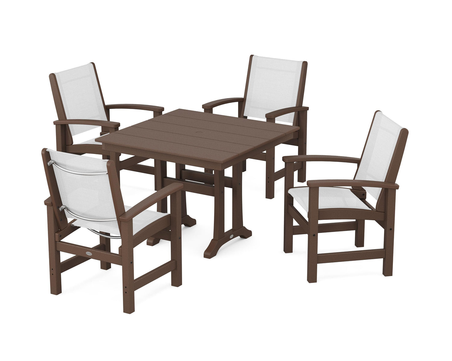 Coastal 5-Piece Farmhouse Dining Set With Trestle Legs