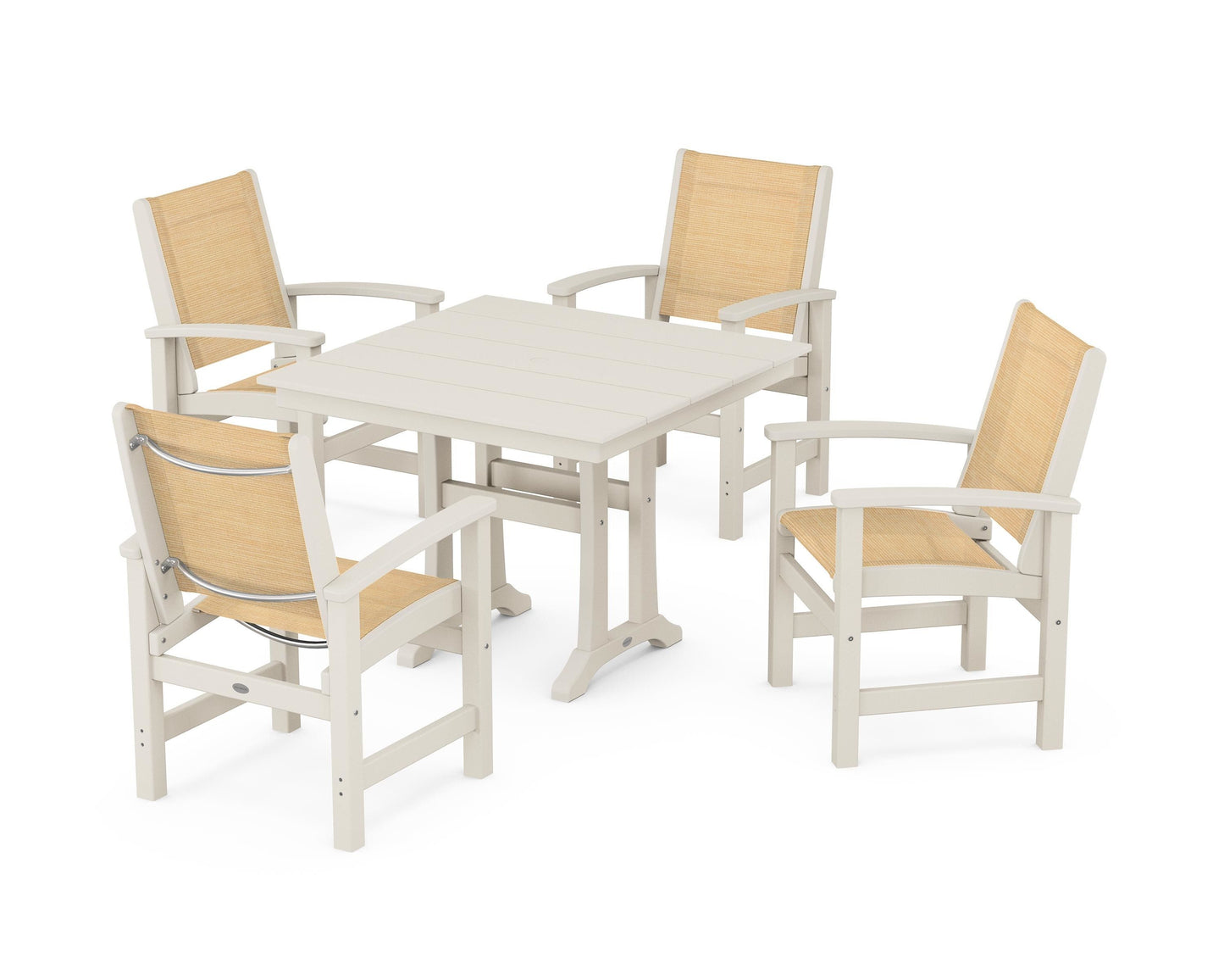 Coastal 5-Piece Farmhouse Dining Set With Trestle Legs