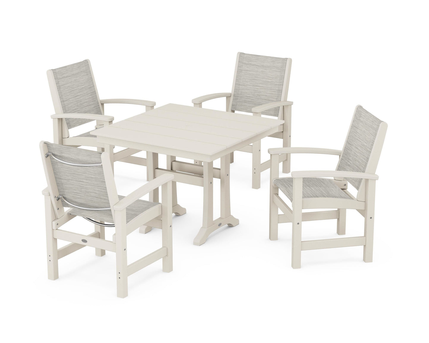 Coastal 5-Piece Farmhouse Dining Set With Trestle Legs