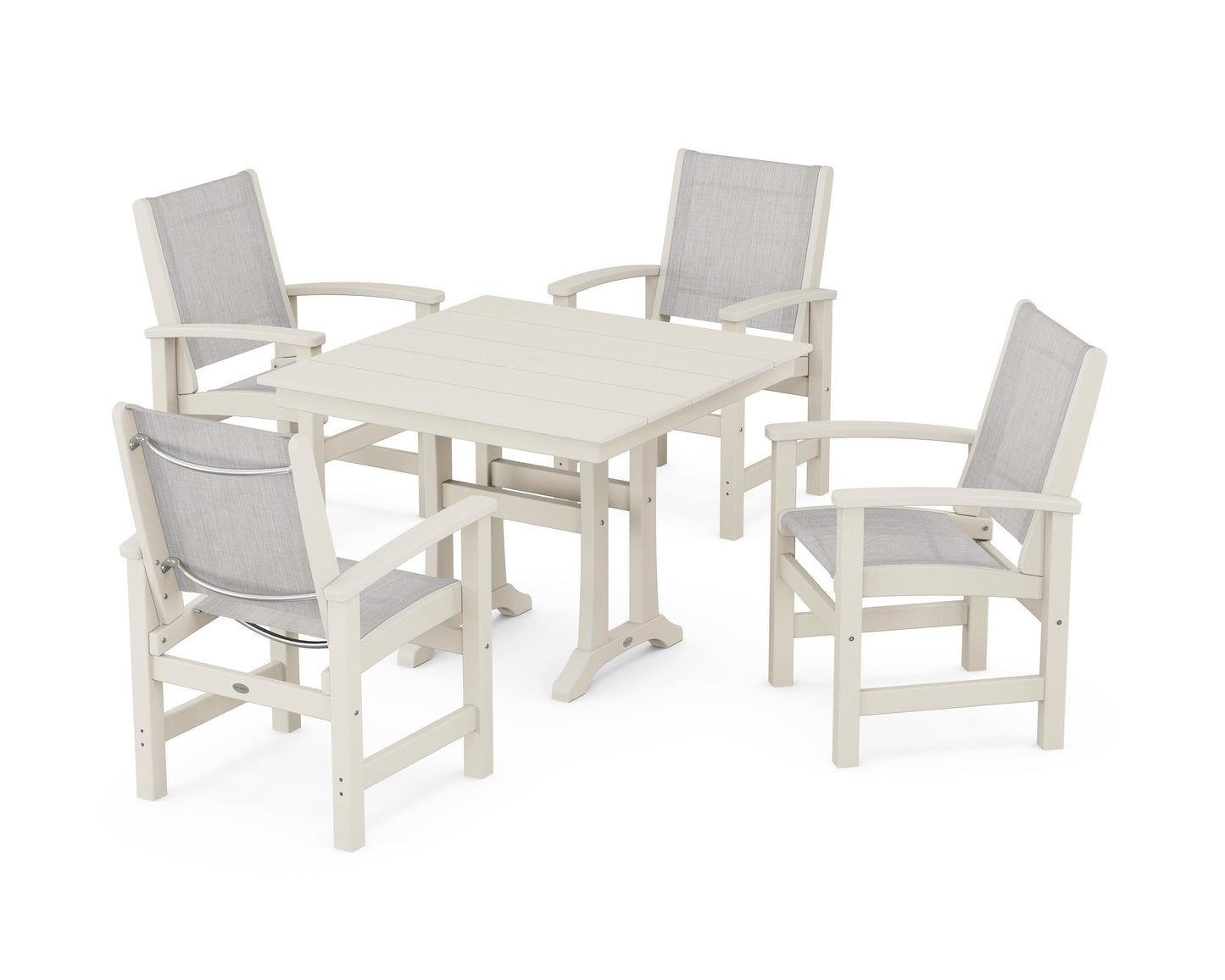 Coastal 5-Piece Farmhouse Dining Set With Trestle Legs