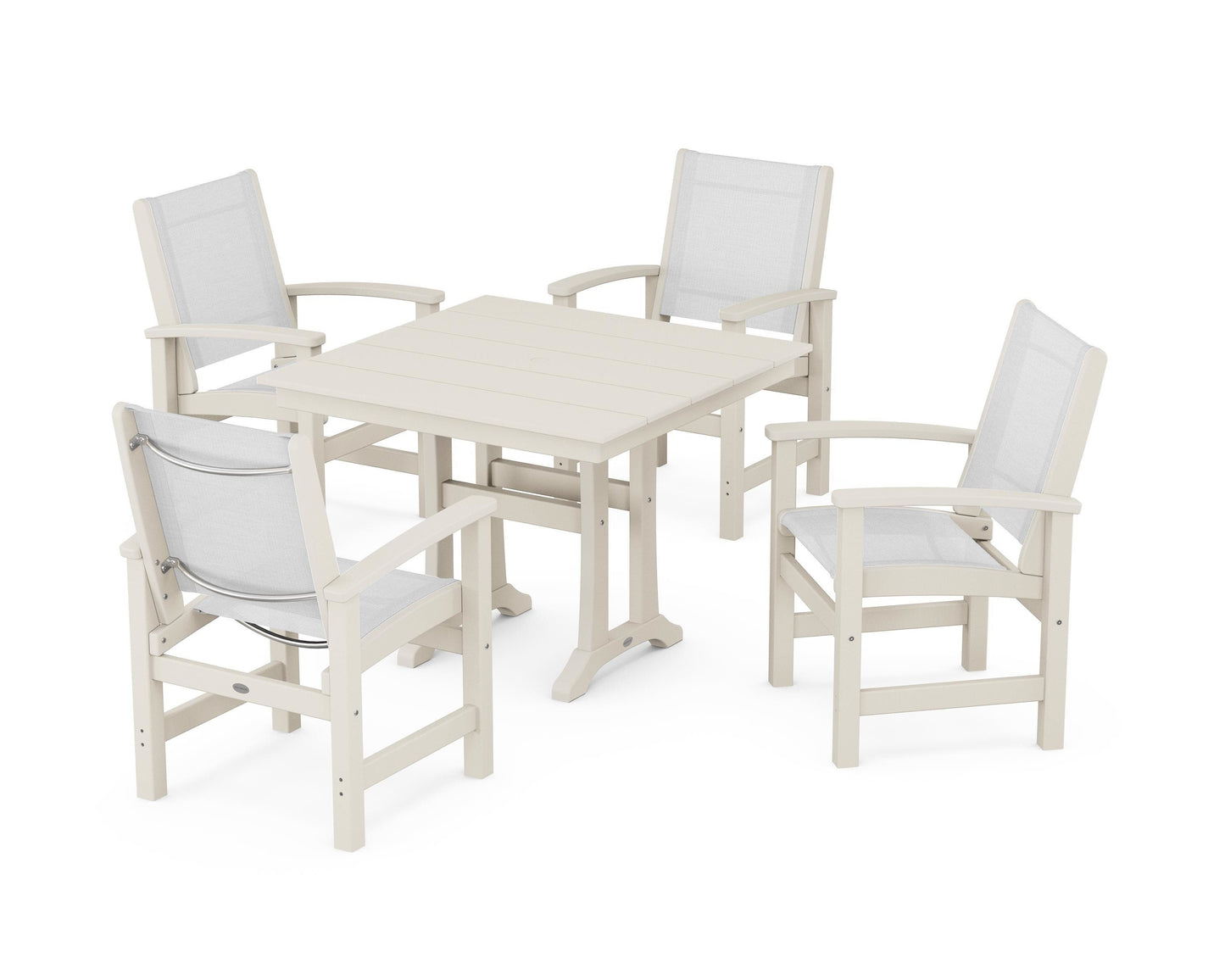 Coastal 5-Piece Farmhouse Dining Set With Trestle Legs