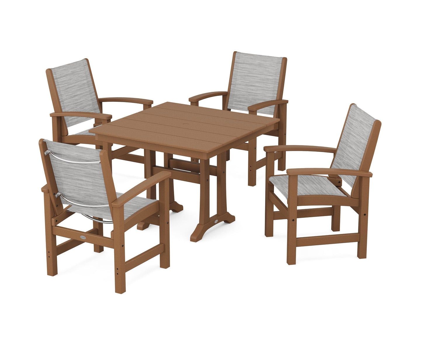 Coastal 5-Piece Farmhouse Dining Set With Trestle Legs