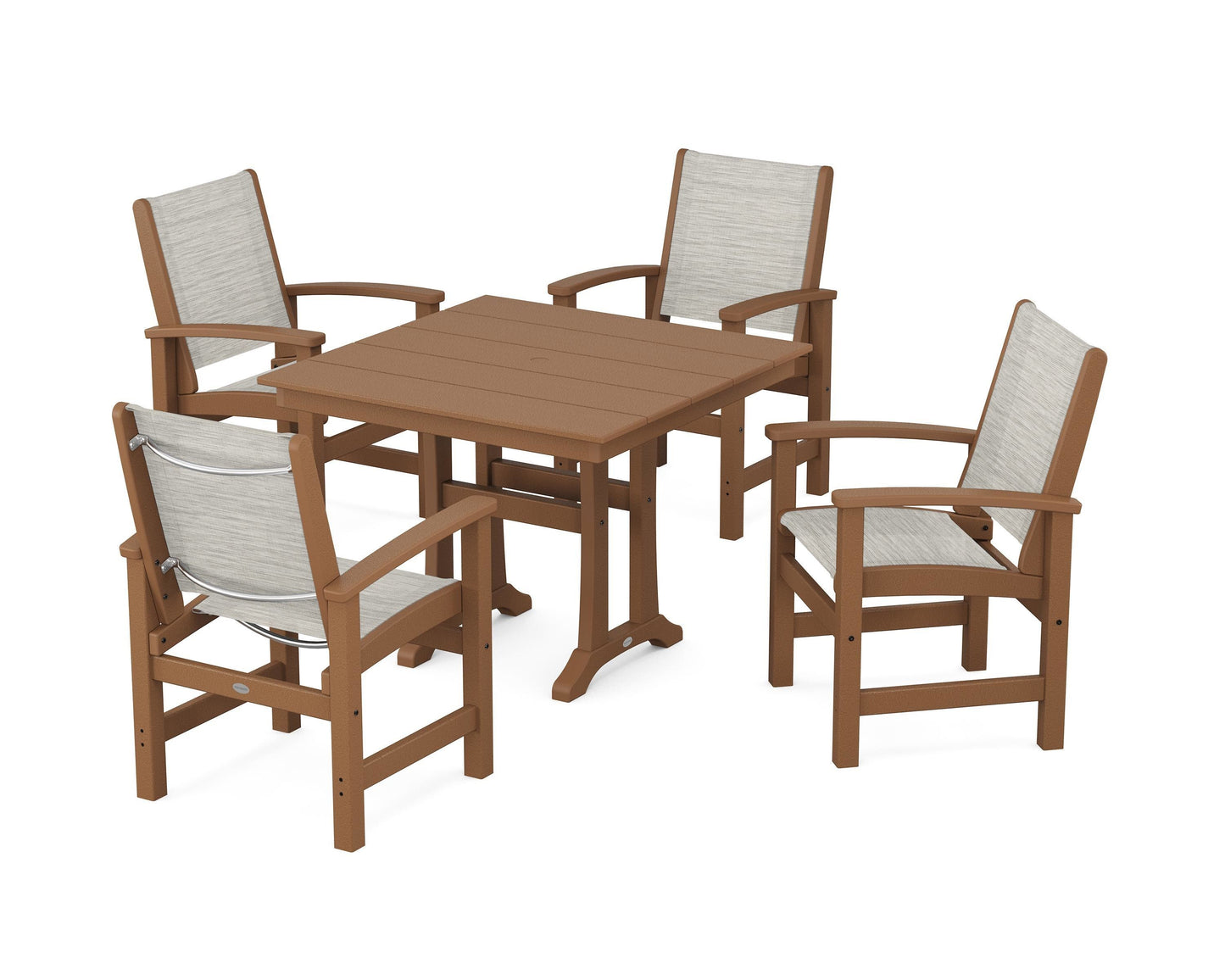 Coastal 5-Piece Farmhouse Dining Set With Trestle Legs