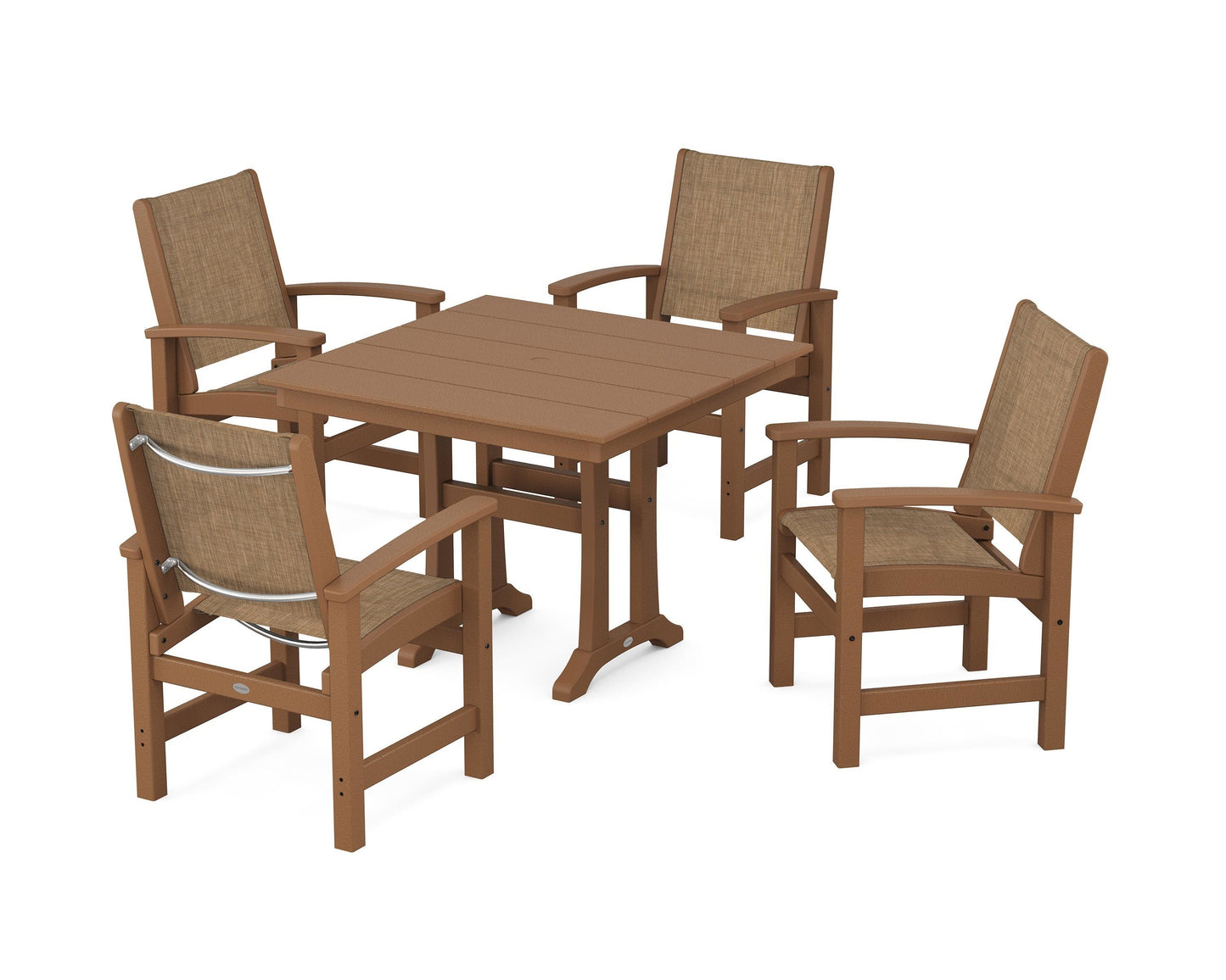 Coastal 5-Piece Farmhouse Dining Set With Trestle Legs