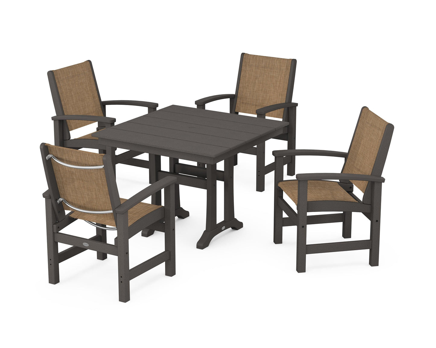 Coastal 5-Piece Farmhouse Dining Set With Trestle Legs