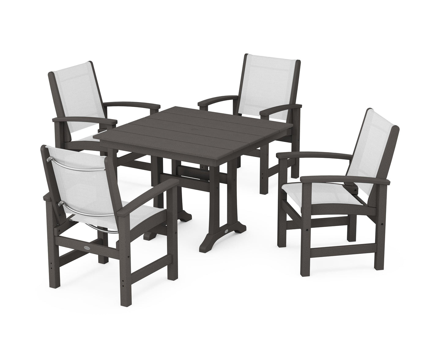 Coastal 5-Piece Farmhouse Dining Set With Trestle Legs