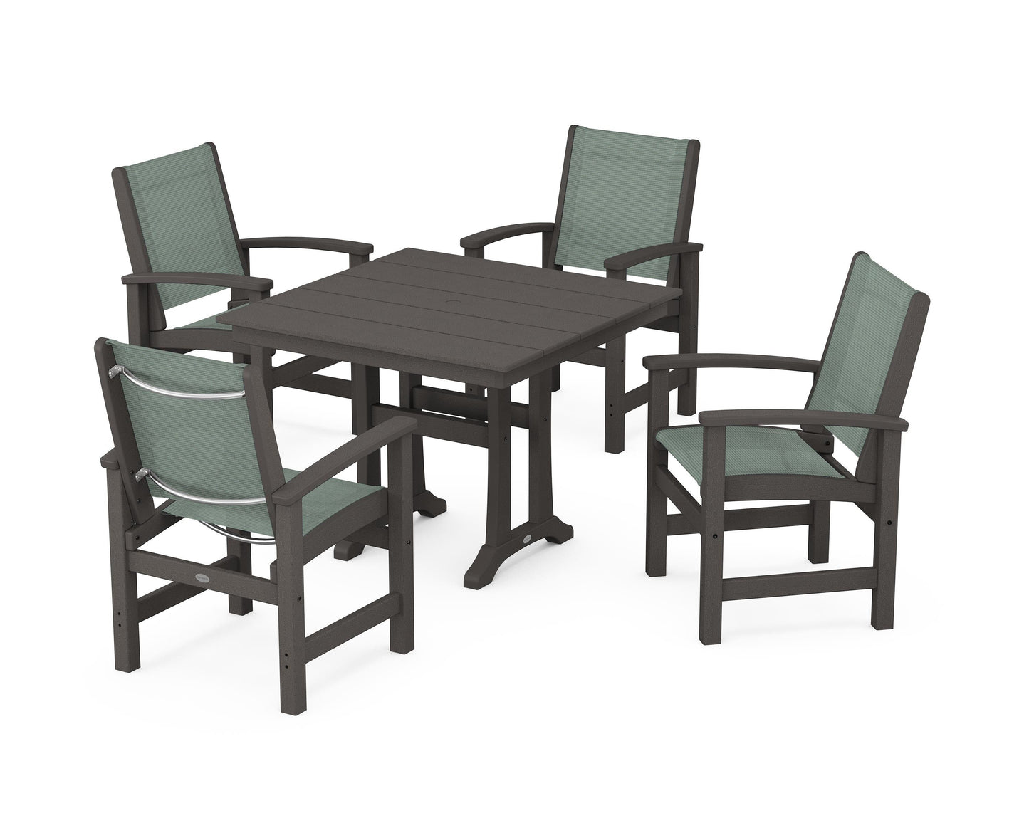 Coastal 5-Piece Farmhouse Dining Set With Trestle Legs