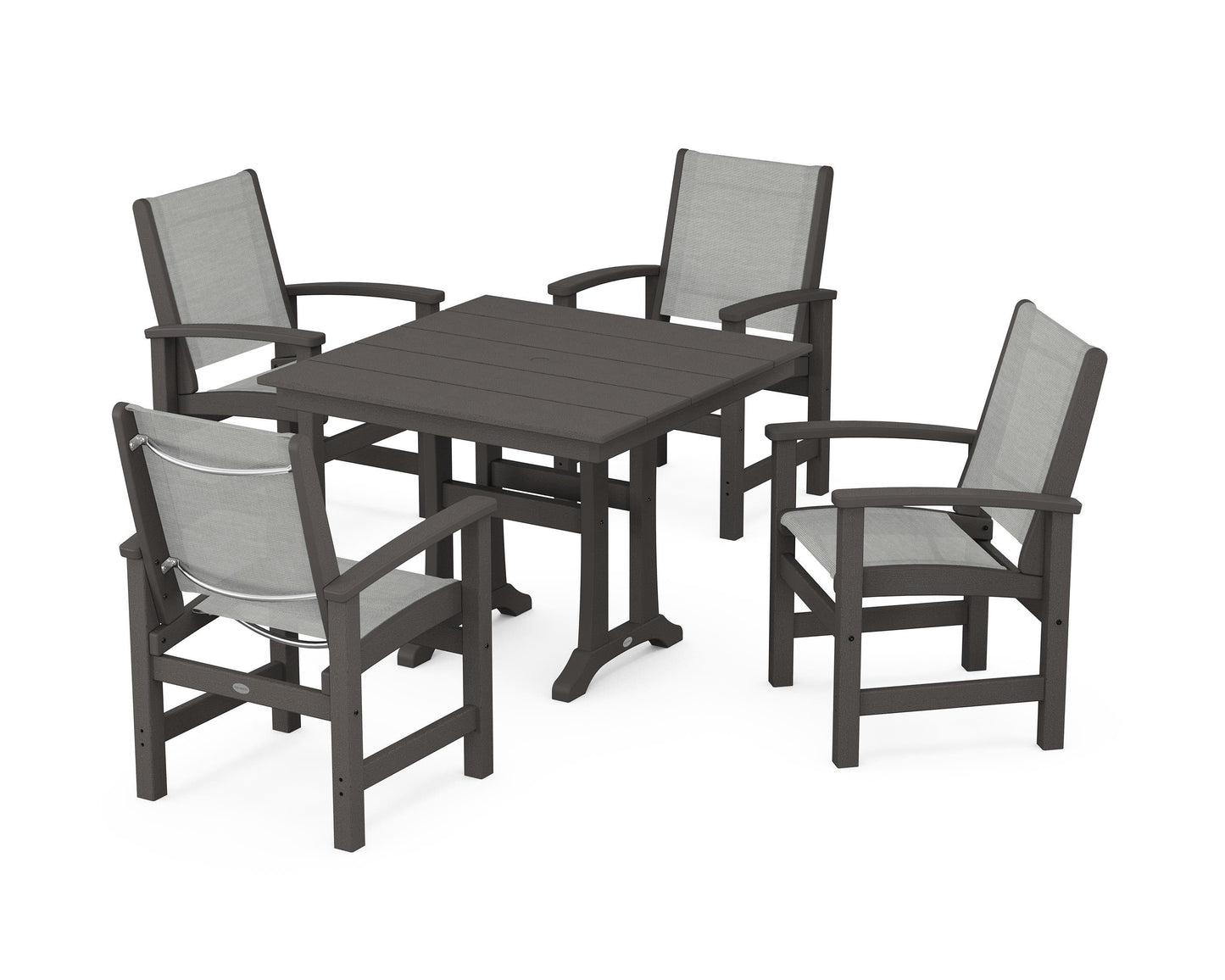 Coastal 5-Piece Farmhouse Dining Set With Trestle Legs