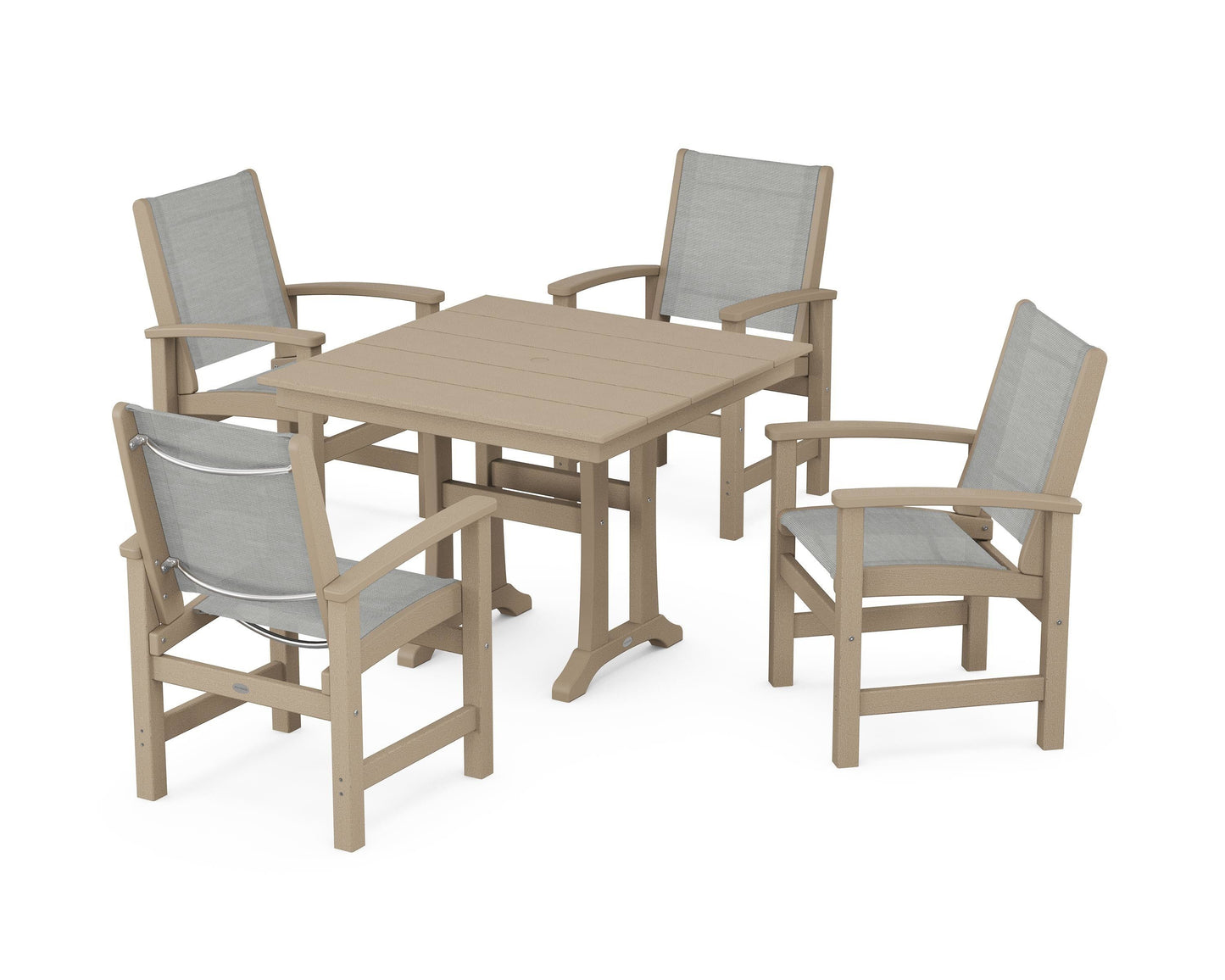 Coastal 5-Piece Farmhouse Dining Set With Trestle Legs