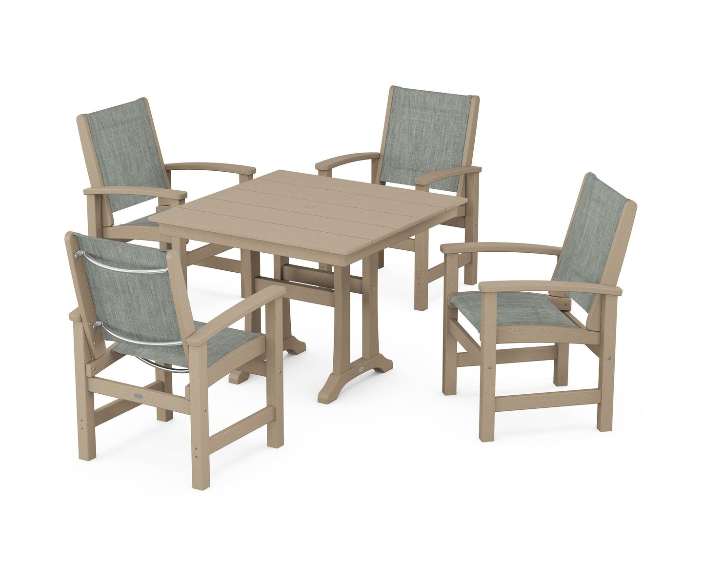 Coastal 5-Piece Farmhouse Dining Set With Trestle Legs