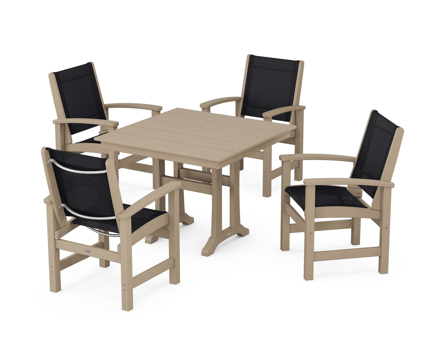 Coastal 5-Piece Farmhouse Dining Set With Trestle Legs