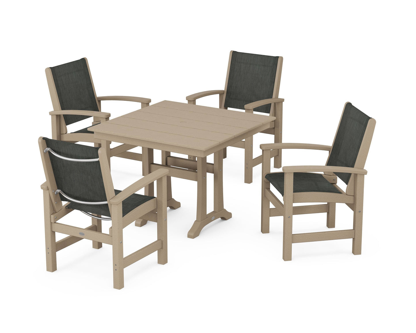 Coastal 5-Piece Farmhouse Dining Set With Trestle Legs