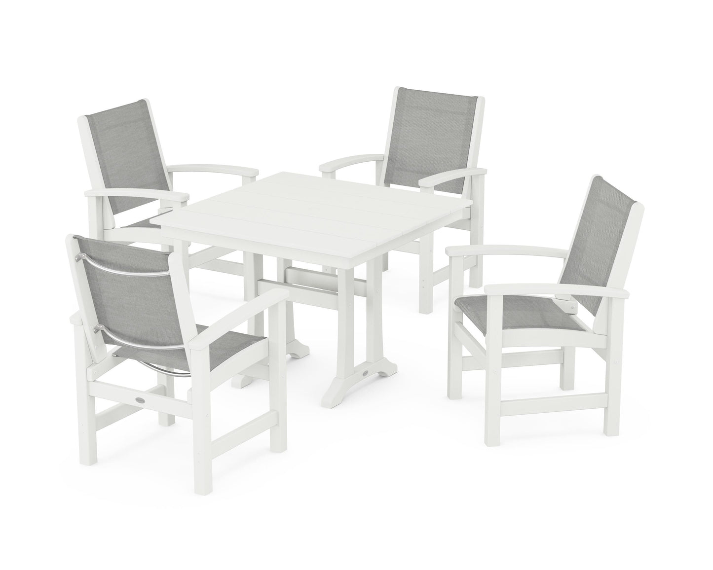 Coastal 5-Piece Farmhouse Dining Set With Trestle Legs