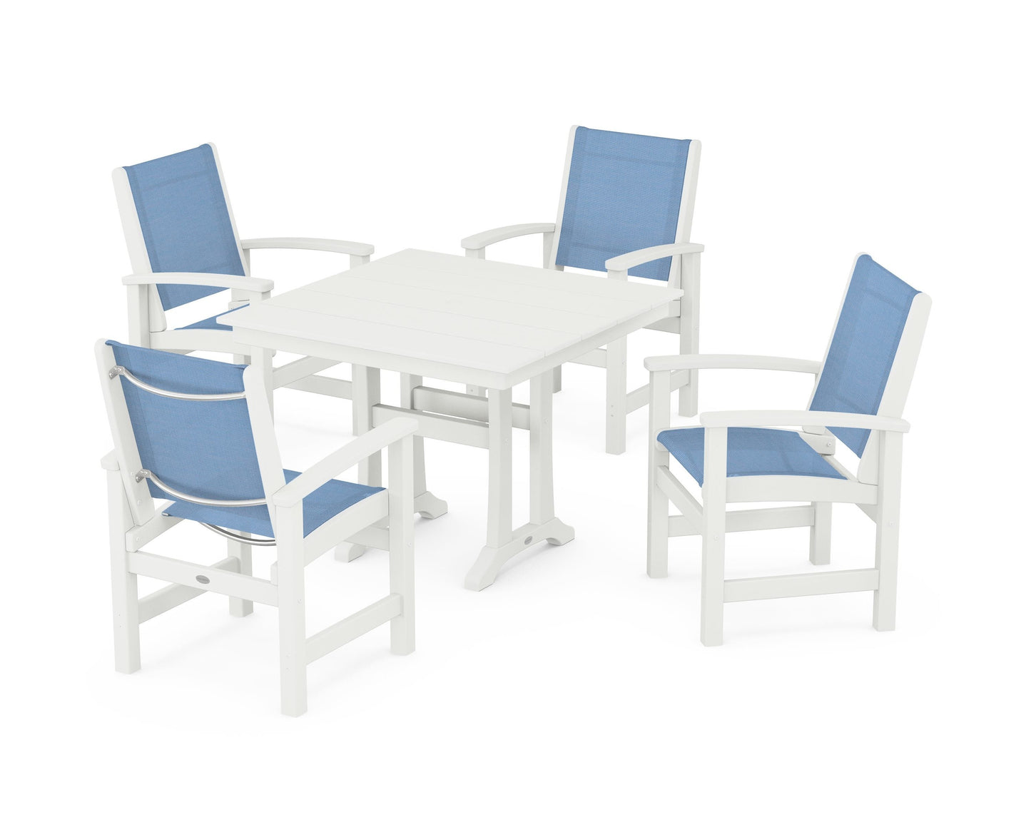 Coastal 5-Piece Farmhouse Dining Set With Trestle Legs