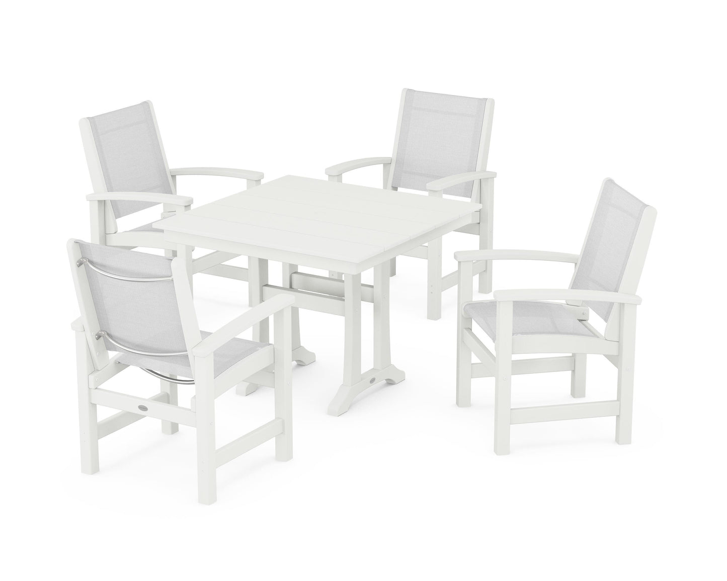 Coastal 5-Piece Farmhouse Dining Set With Trestle Legs