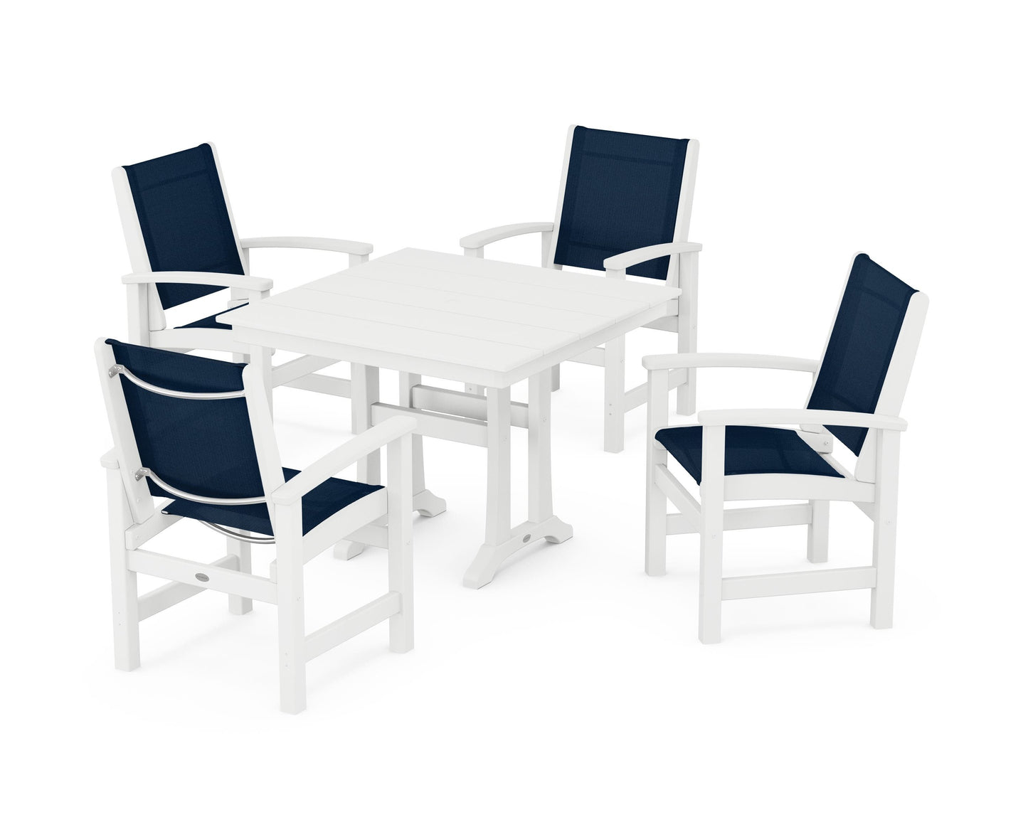 Coastal 5-Piece Farmhouse Dining Set With Trestle Legs