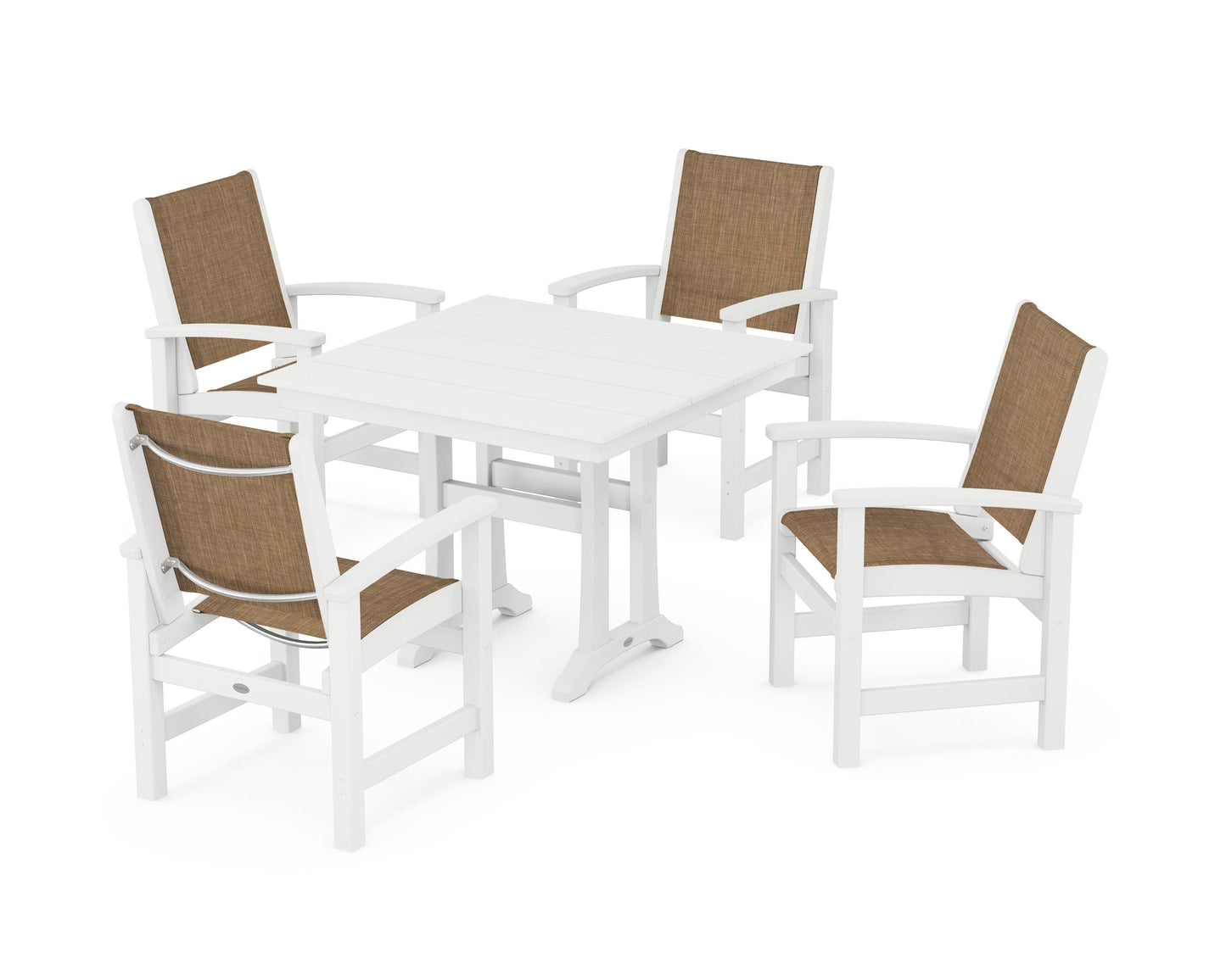 Coastal 5-Piece Farmhouse Dining Set With Trestle Legs