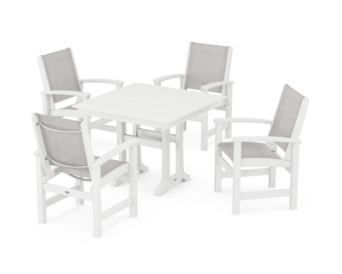 Coastal 5-Piece Farmhouse Dining Set With Trestle Legs