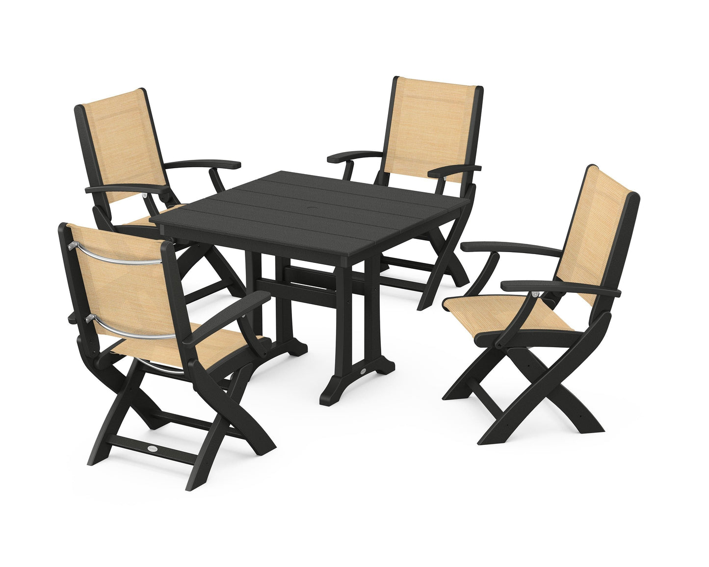 Coastal Folding Chair 5-Piece Farmhouse Dining Set With Trestle Legs