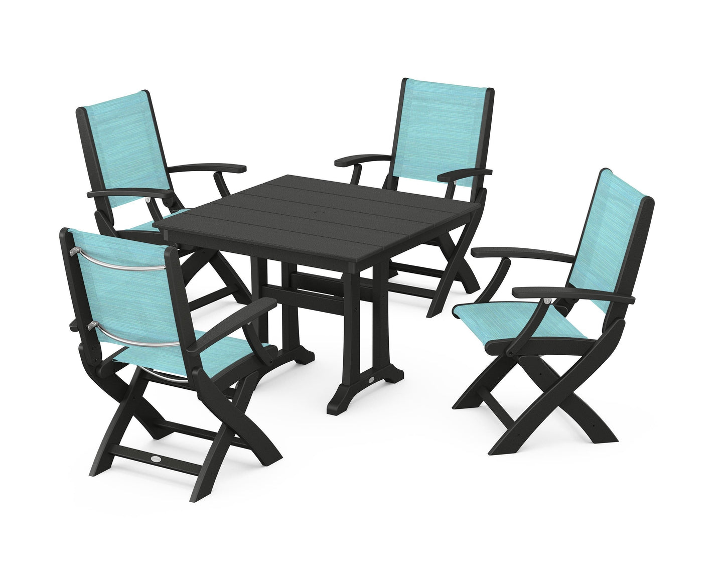 Coastal Folding Chair 5-Piece Farmhouse Dining Set With Trestle Legs