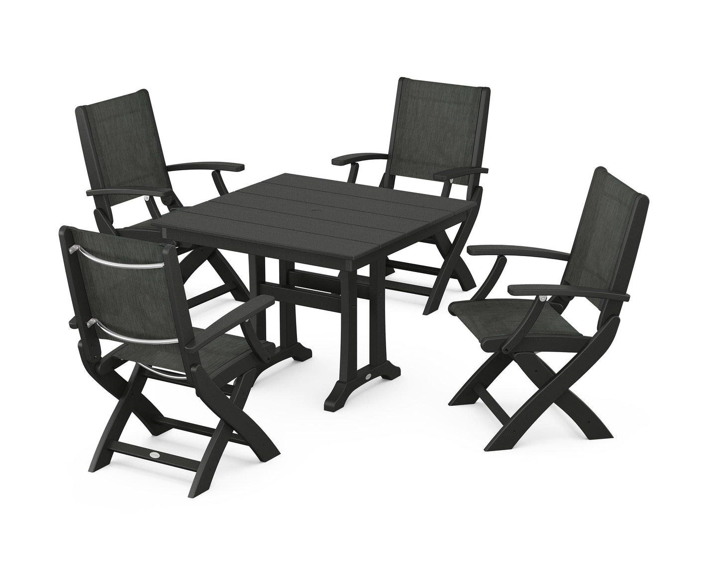 Coastal Folding Chair 5-Piece Farmhouse Dining Set With Trestle Legs