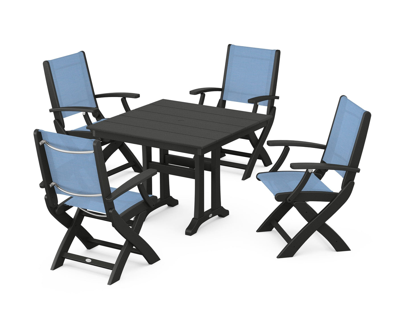 Coastal Folding Chair 5-Piece Farmhouse Dining Set With Trestle Legs