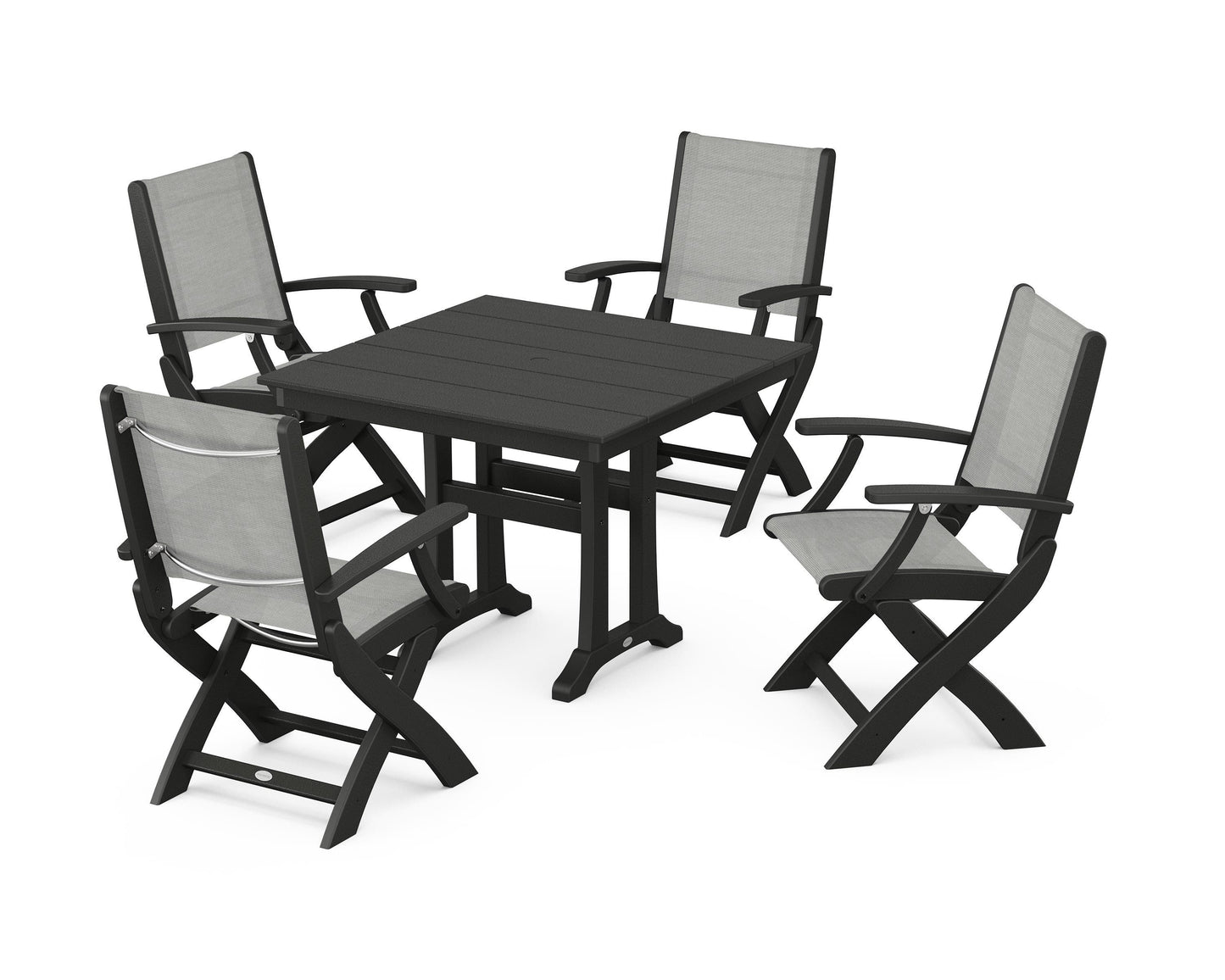 Coastal Folding Chair 5-Piece Farmhouse Dining Set With Trestle Legs