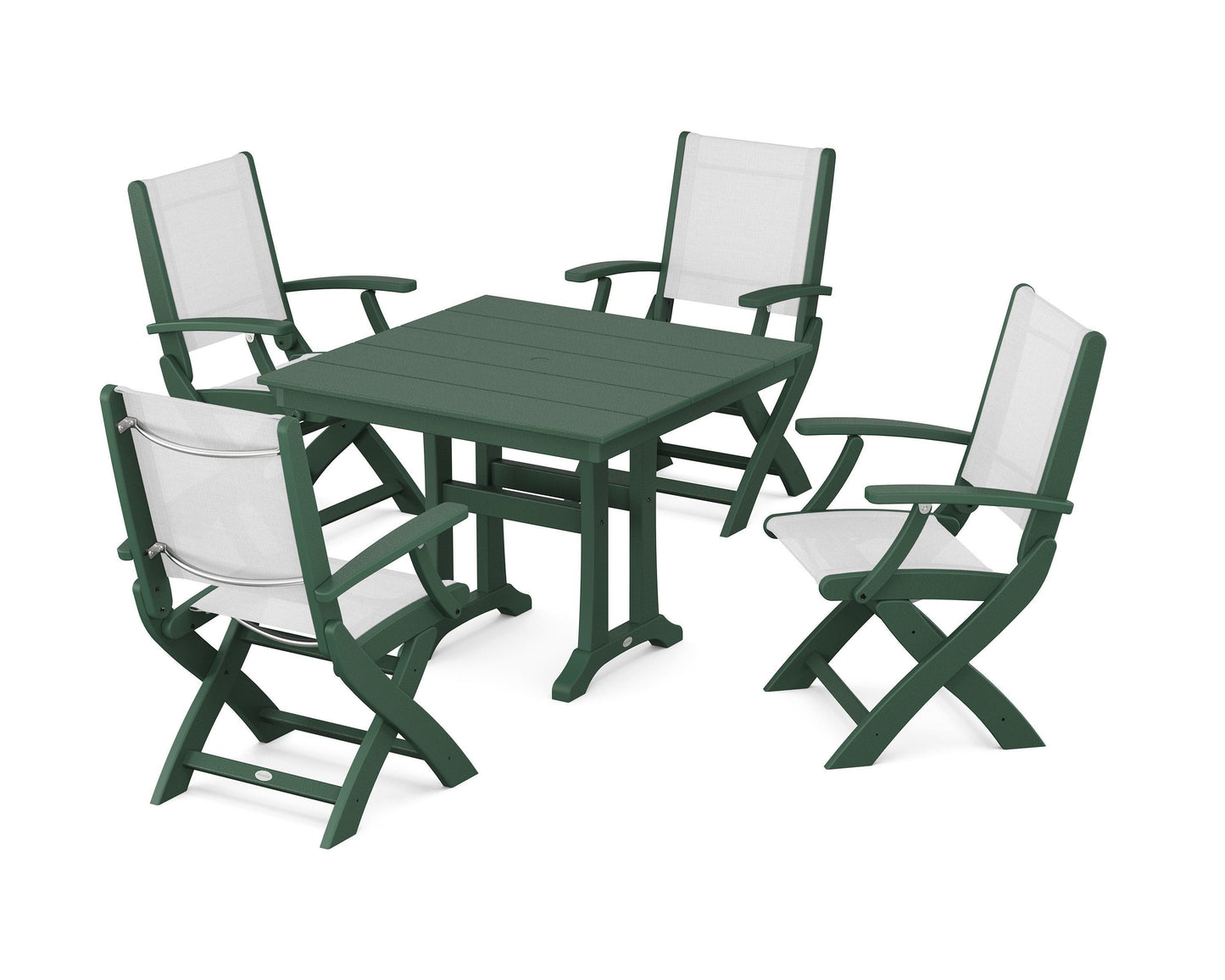 Coastal Folding Chair 5-Piece Farmhouse Dining Set With Trestle Legs