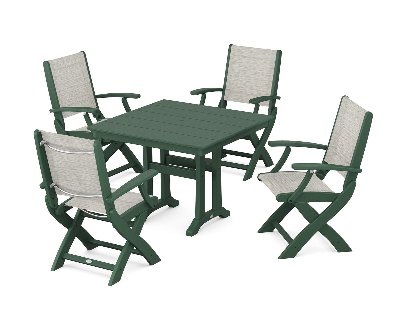 Coastal Folding Chair 5-Piece Farmhouse Dining Set With Trestle Legs