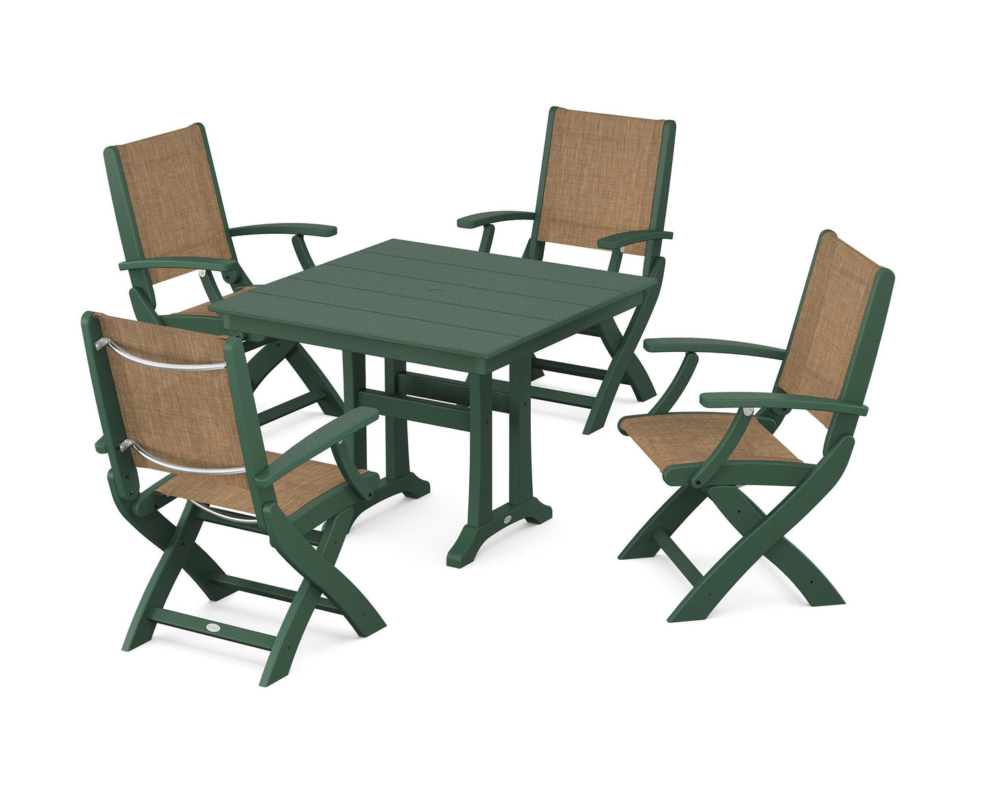 Coastal Folding Chair 5-Piece Farmhouse Dining Set With Trestle Legs