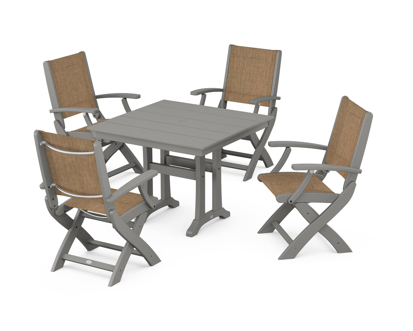 Coastal Folding Chair 5-Piece Farmhouse Dining Set With Trestle Legs