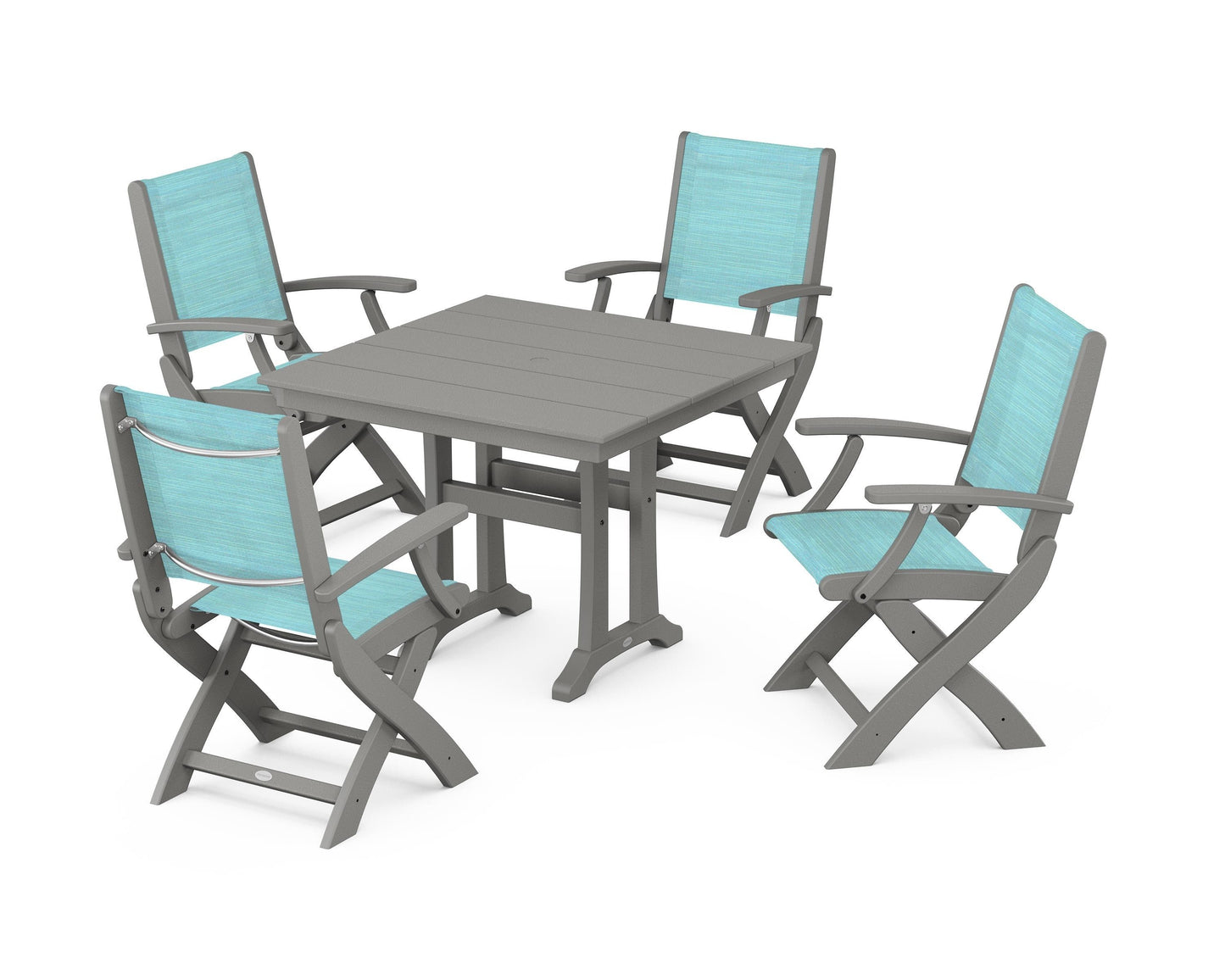 Coastal Folding Chair 5-Piece Farmhouse Dining Set With Trestle Legs