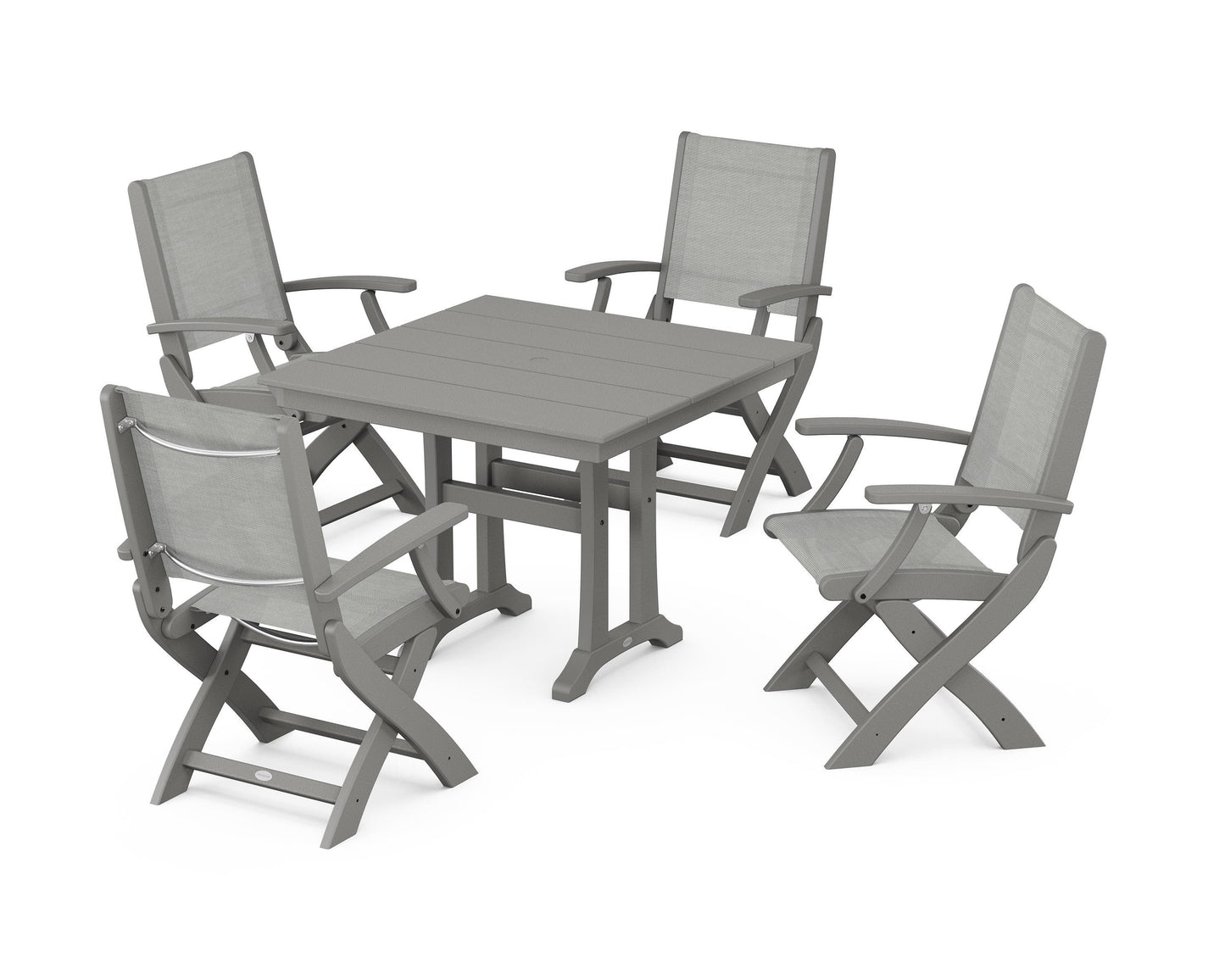 Coastal Folding Chair 5-Piece Farmhouse Dining Set With Trestle Legs