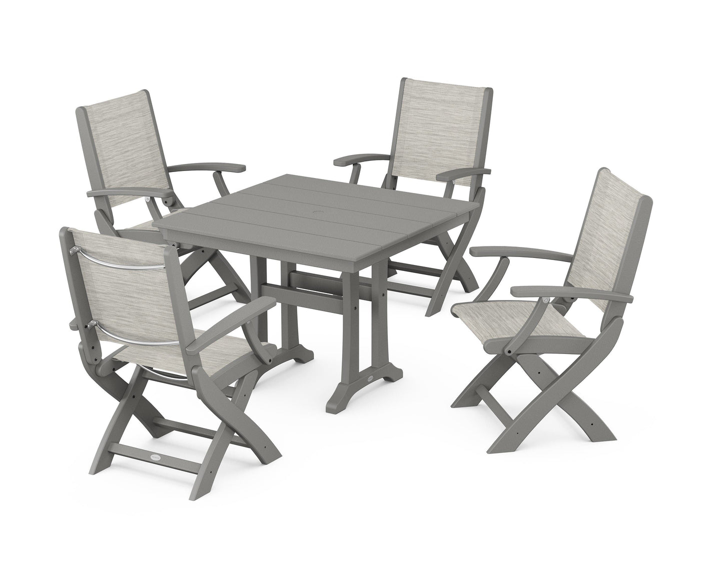 Coastal Folding Chair 5-Piece Farmhouse Dining Set With Trestle Legs