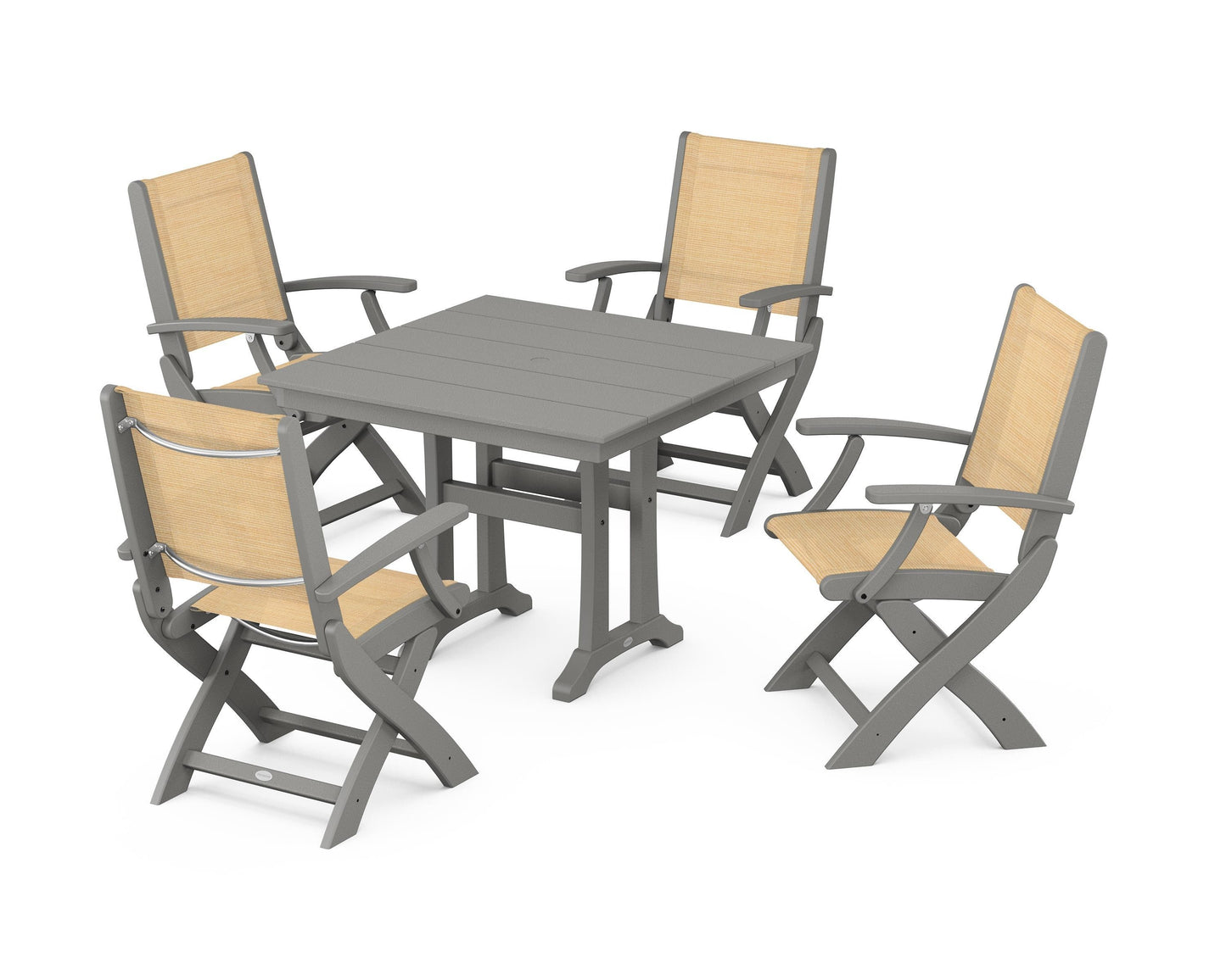 Coastal Folding Chair 5-Piece Farmhouse Dining Set With Trestle Legs