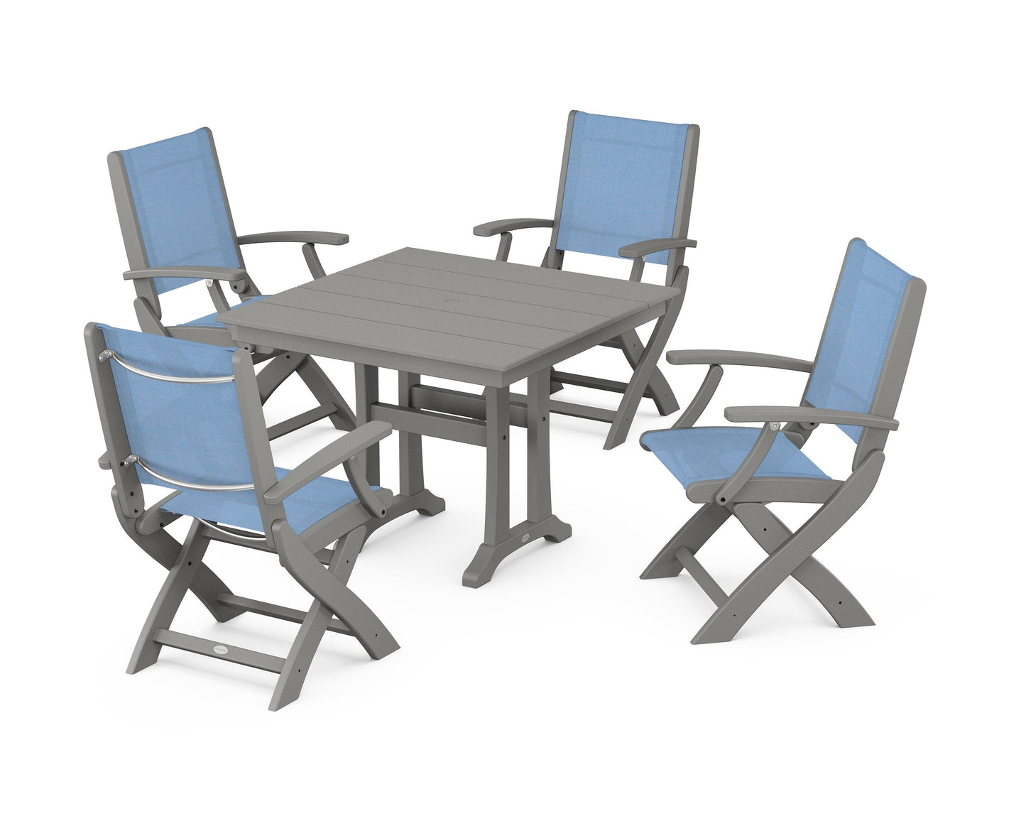 Coastal Folding Chair 5-Piece Farmhouse Dining Set With Trestle Legs