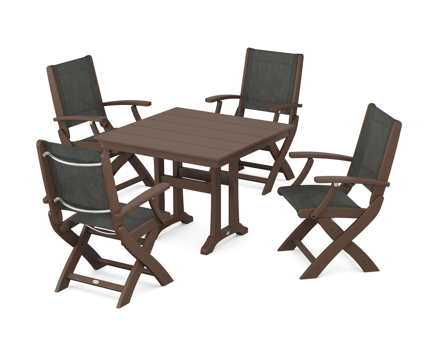 Coastal Folding Chair 5-Piece Farmhouse Dining Set With Trestle Legs