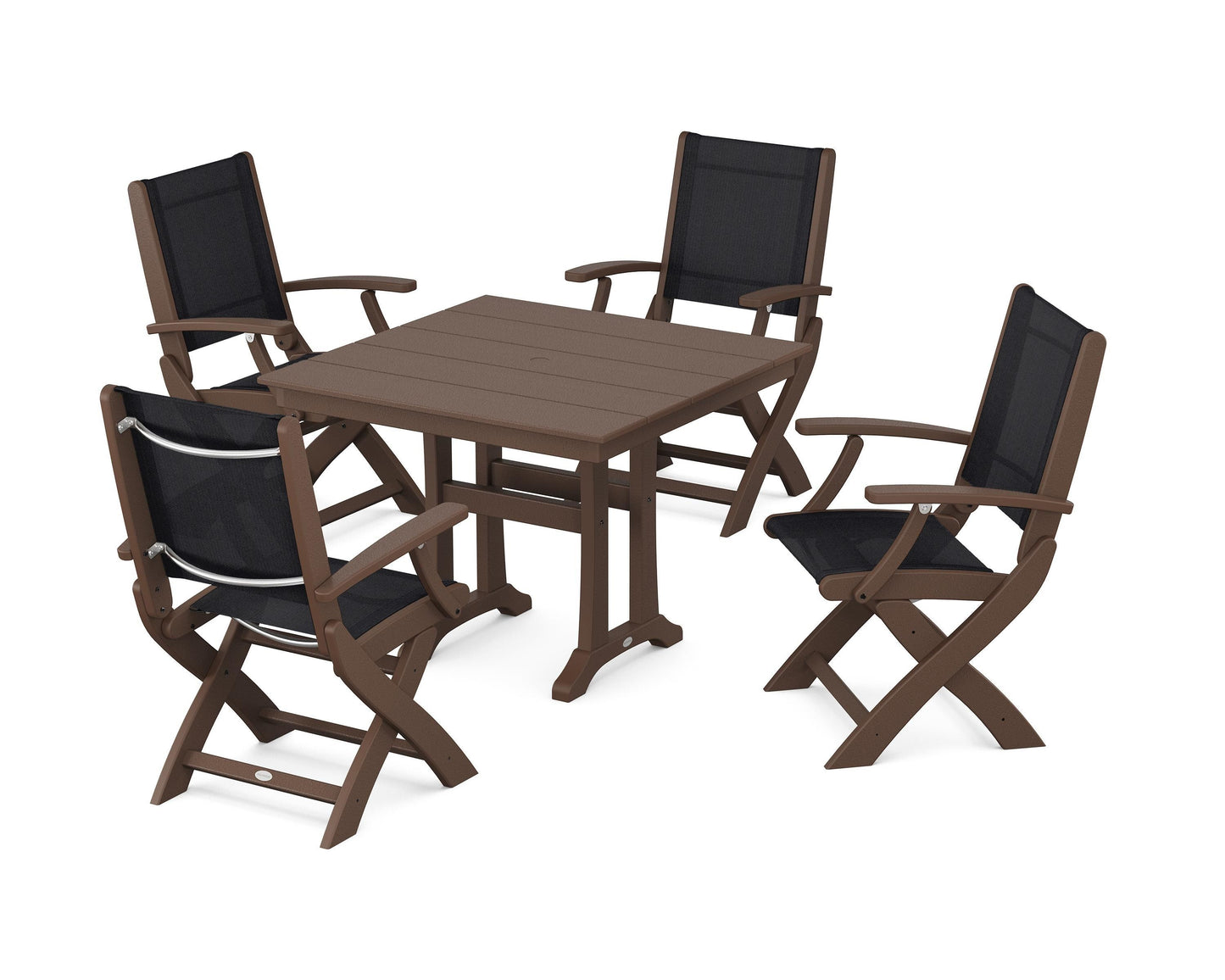 Coastal Folding Chair 5-Piece Farmhouse Dining Set With Trestle Legs