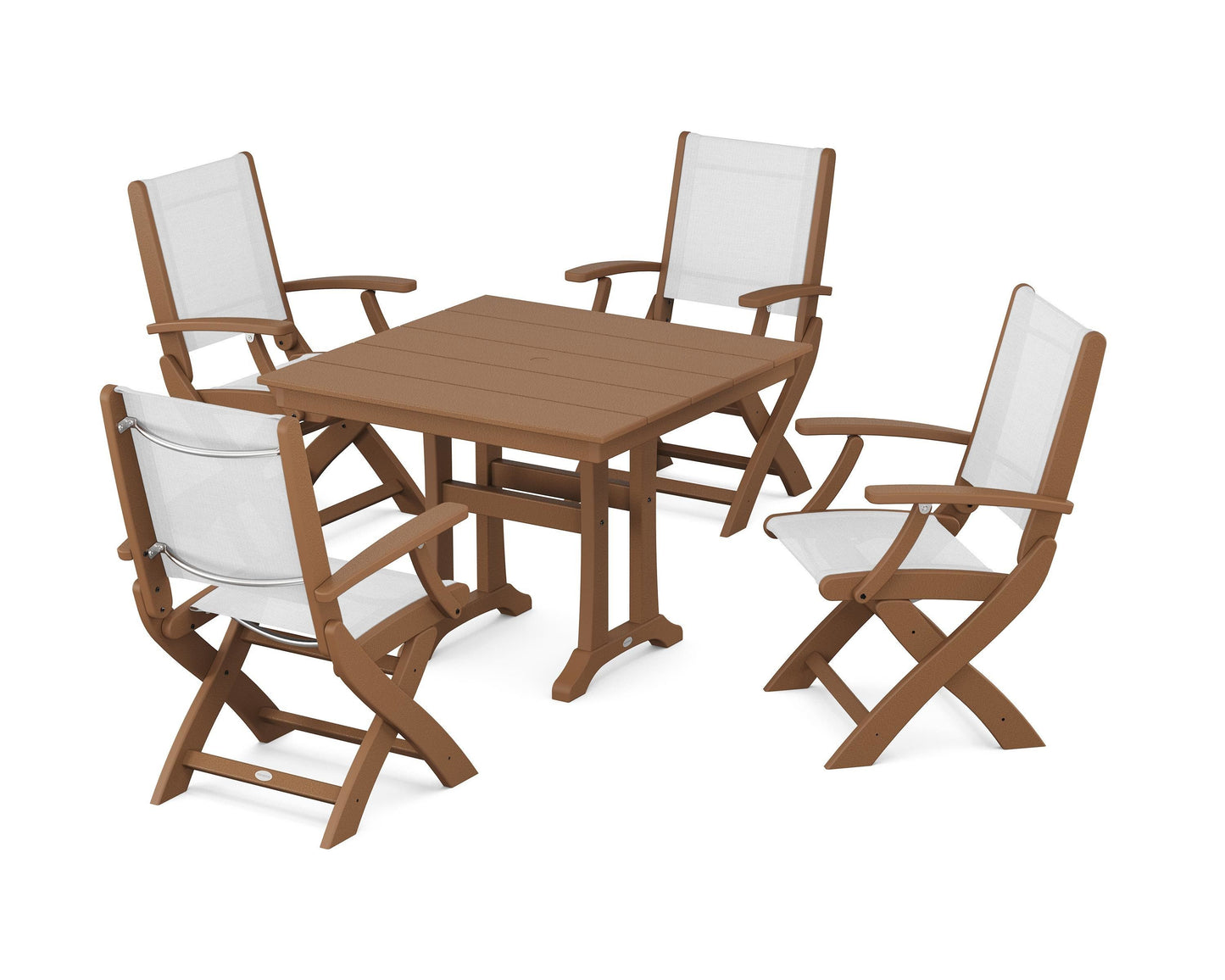 Coastal Folding Chair 5-Piece Farmhouse Dining Set With Trestle Legs