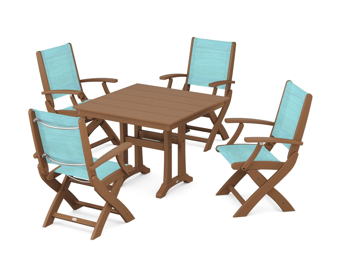 Coastal Folding Chair 5-Piece Farmhouse Dining Set With Trestle Legs