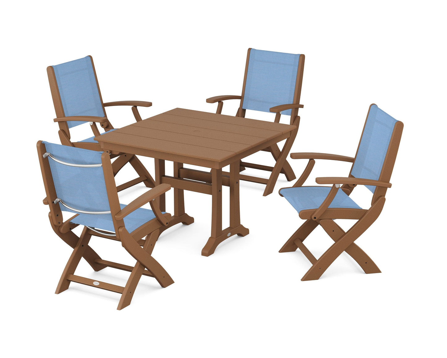 Coastal Folding Chair 5-Piece Farmhouse Dining Set With Trestle Legs